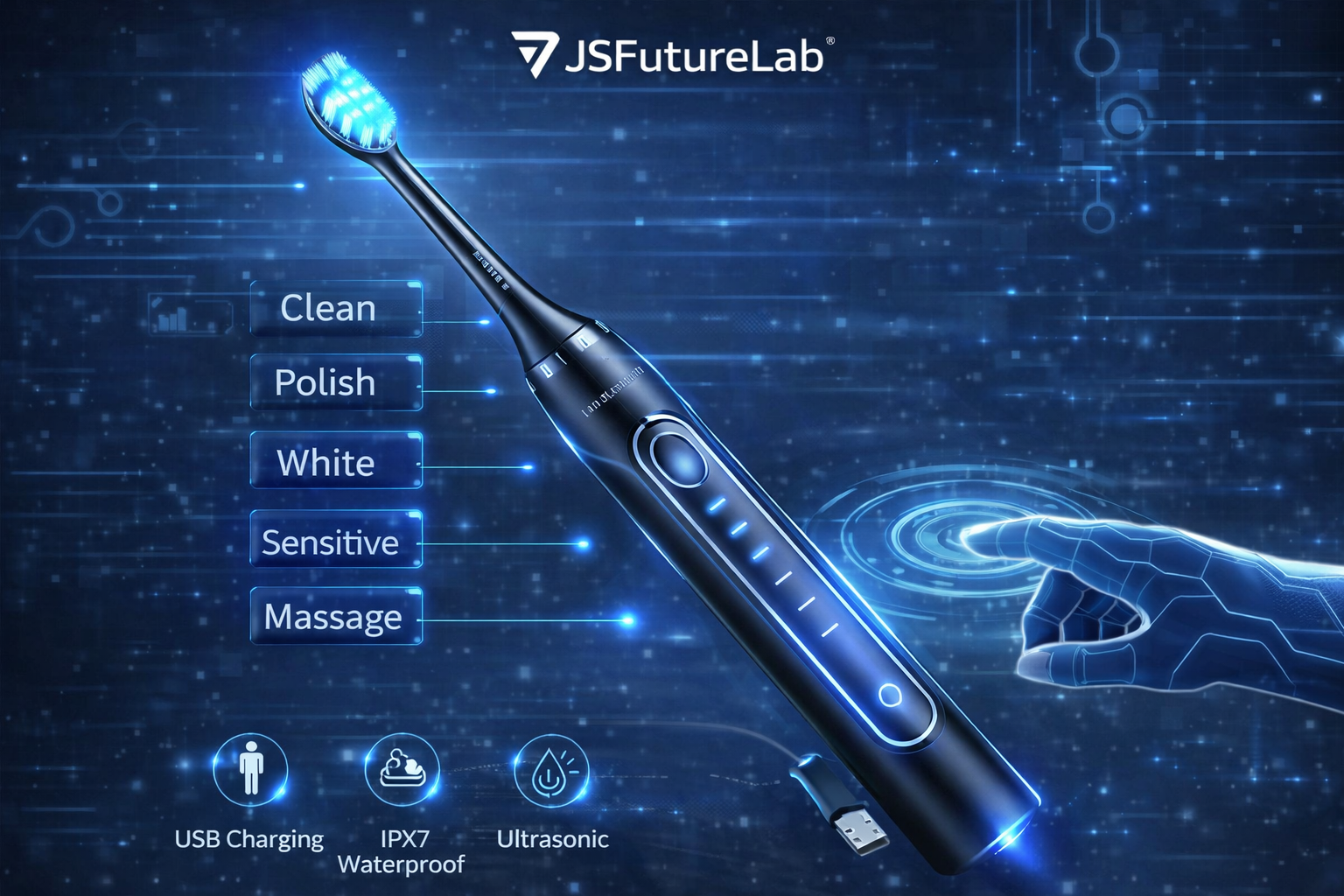 JS FutureLab™ Smart Ultrasonic Electric Toothbrush – 5 Modes